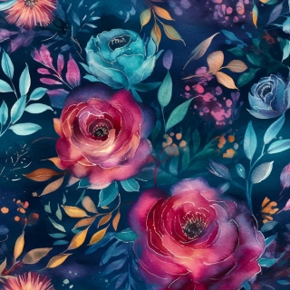 hladký úplet - růže na tmavě modré