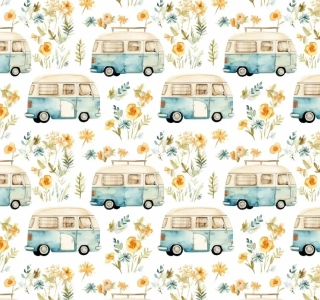 karavan a květiny - úplet 