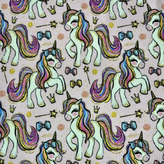 žebrovaný úplet -jednorožec na růžové